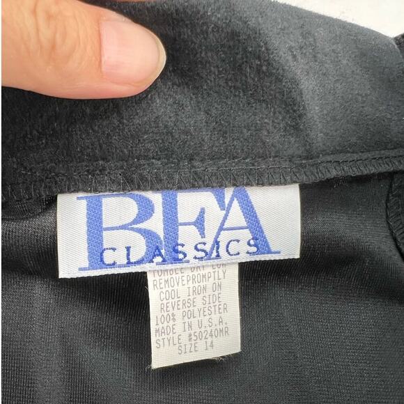 VTG BFA A-Line Midi Skirt High Waist Button Front Faux Suede Black Modest 14 - Picture 6 of 10